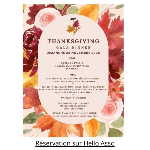 Thanksgiving Gala Dinner 23 novembre 20H Hôtel du Palais Biarritz